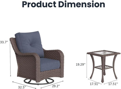 6 Pieces Outdoor Patio Furniture Sets with Rocking Swivel Chairs with 6-inch Thick Cushion and Side Table for Deck Lawn
