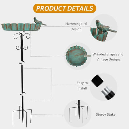 Metal Outdoor Bird Bath,11.6 Inch Standing Birdbath & Birdfeeder for Outside with 4 Prongs Base Stake,Garden Bird Baths for Yard Lawn Decor