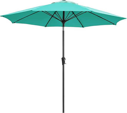 Ayge 9FT Large Outdoor Patio Umbrella Market Table Umbrella-UV Resistant, Easy Push Button Tilt and Crank, 8 Sturdy Fiberglass Ribs Heavy-Duty Pool Umbrella for Deck, Backyard,Garden,Turquoise