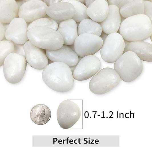 YISZM White Pebbles for Indoor Plants, Natural Polished River Rocks, Small Decorative Stones for Planters Vase Fish Tank Aquariums Landscaping Garden, 2lbs