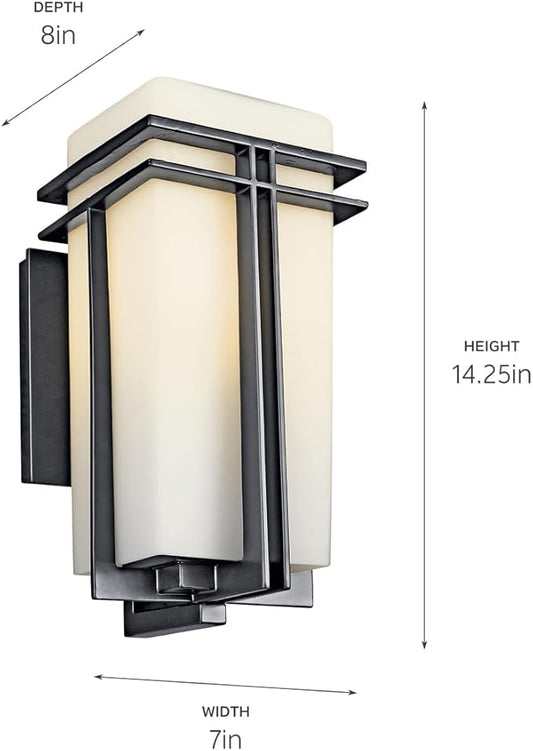 Kichler Tremillo 14.25" Outdoor Wall Lightin Black, 1-Light Exterior Wall Sconce Porch Light with Satin Etched Cased Opal Glass, (14.25" H x 7" W), 49201BK
