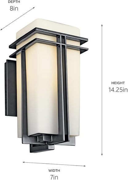 Kichler Tremillo 17.25" Outdoor Wall Lightin Black, 1-Light Exterior Wall Sconce Porch Light with Satin Etched Cased Opal Glass, (17.25" H x 8.5" W), 49202BK