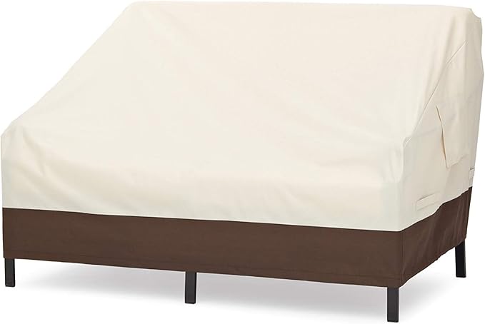 Amazon Basics 2-Seater Deep Lounge Sofa, Outdoor Couch and Patio Furniture Covers, Waterproof, Anti-UV, Durable, Beige/Tan