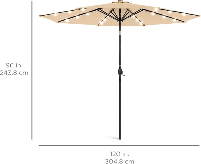 Best Choice Products 10ft Solar Polyester LED Lighted Patio Umbrella w/Tilt Adjustment and UV-Resistant Fabric - Sand