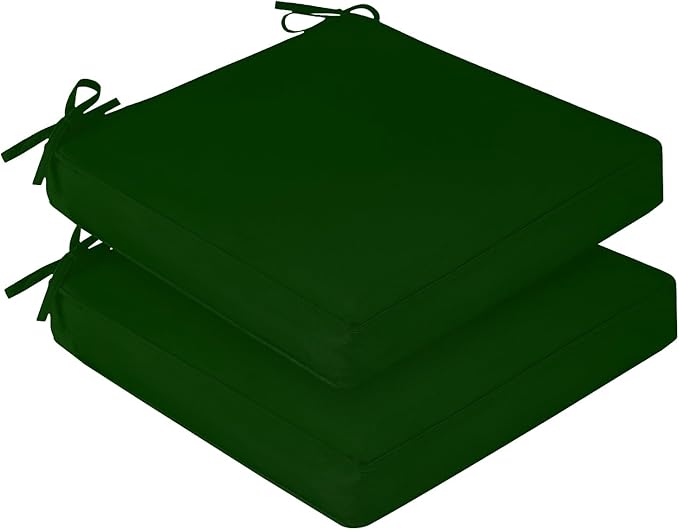 downluxe Waterproof Outdoor Chair Cushions for Patio Furniture, 22" x 22" x 3" Patio Chair Cushion with Non-Slip Ties & Portable Handle, Forest Green, 2 Pack