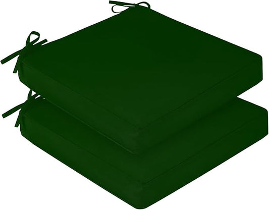downluxe Waterproof Outdoor Chair Cushions for Patio Furniture, 22" x 22" x 3" Patio Chair Cushion with Non-Slip Ties & Portable Handle, Forest Green, 2 Pack