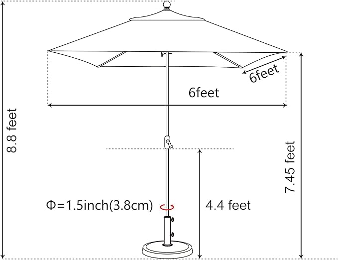 EliteShade USA 10-Year-Non-Fading 6x6Ft Square Market Umbrella Patio Outdoor Table Umbrella with Ventilation, Natural