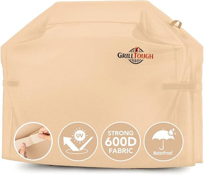 GrillTough Heavy Duty BBQ Grill Cover for Outdoor Grill, 52 Inch – Waterproof, Weather Resistant, UV & Fade Resistant with Adjustable Straps – Gas Grill Cover for Weber, Genesis, Charbroil, etc. Tan