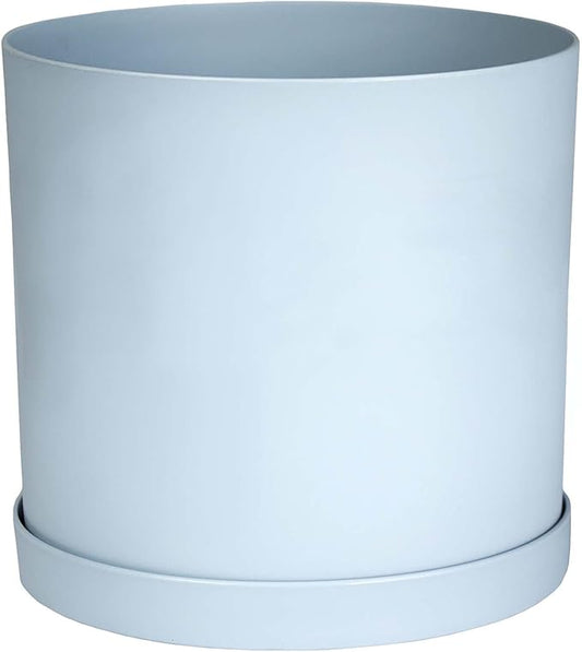Bloem Mathers 10" Misty Blue Round Modern Resin Garden Planter Pot with Drainage Holes and Removable Saucer Tray Included
