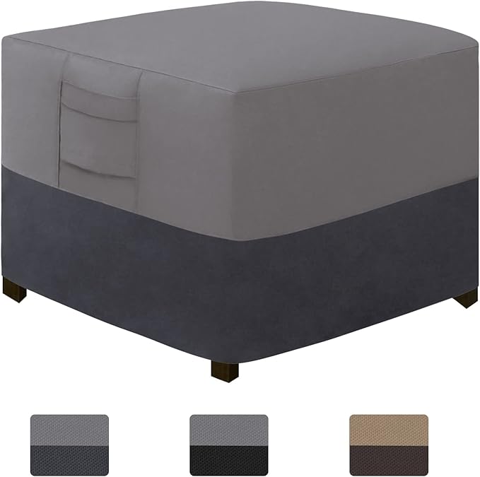 Easy-Going Outdoor Ottoman Cover, Waterproof Patio Ottoman Cover, Heavy Duty Outdoor Furniture Cover with Padded Handles (1 Pack-25"x25"x17", Gray/Dark Gray)