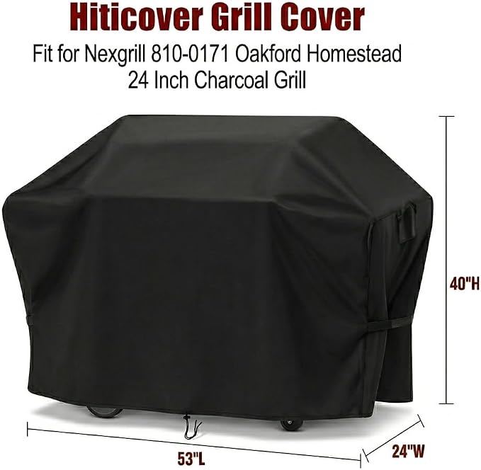 Grill Cover for Nexgrill 810-0171 Oakford Homestead 24 Inch Charcoal Grill, Waterproof Outdoor BBQ Griddle Cover, Fade-Resistant UV Resistant All Weather Protection- 53" W x 24" D x 40" H