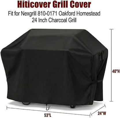 Grill Cover for Nexgrill 810-0171 Oakford Homestead 24 Inch Charcoal Grill, Waterproof Outdoor BBQ Griddle Cover, Fade-Resistant UV Resistant All Weather Protection- 53" W x 24" D x 40" H