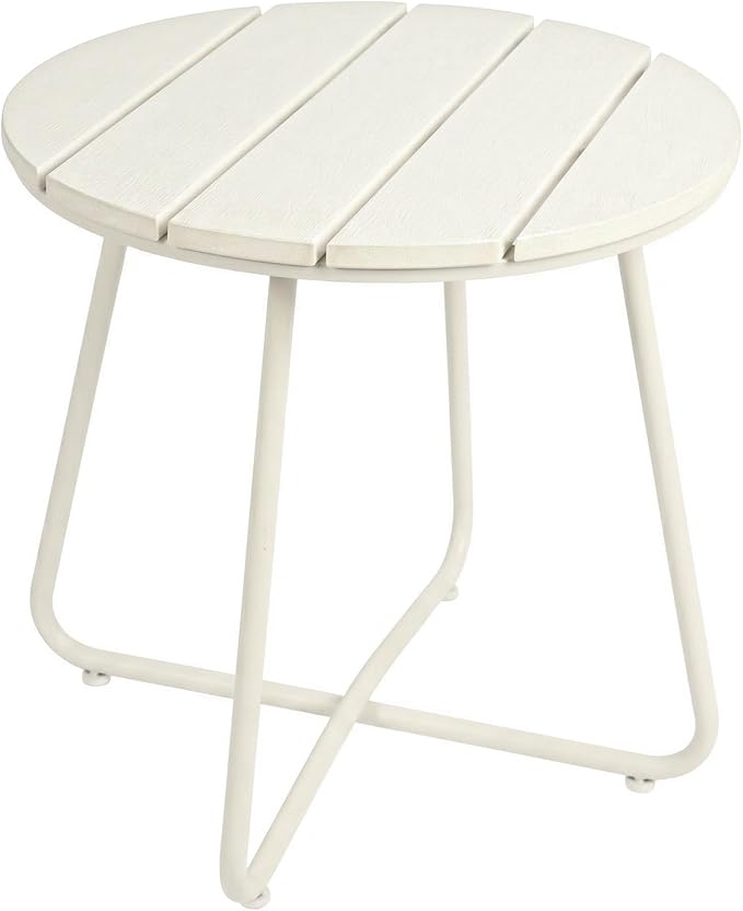 danpinera Outdoor Side Tables, HDPS Patio Table with Metal Legs, 18 Inch WhiteOutdoor Small Round Table for Garden, Backyard, Porch, Deck, Balcony, Poolside