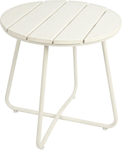 danpinera Outdoor Side Tables, HDPS Patio Table with Metal Legs, 18 Inch WhiteOutdoor Small Round Table for Garden, Backyard, Porch, Deck, Balcony, Poolside