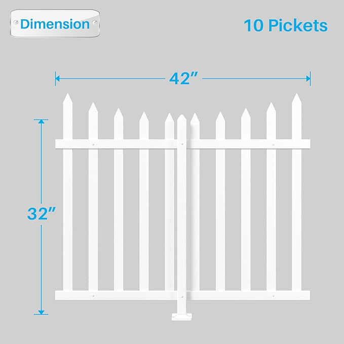 Patio 5 Sets Vinyl Picket Fence Panels 36" H x 84" W White PVC Decorative Fence for Front Yard Porch Patio Deck Pool Air Conditioner Fence Safety Dog Fence (20 Pickets, Scallop)