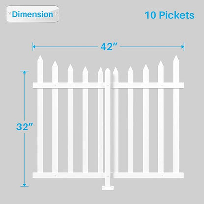 Patio Vinyl Picket Fence White Panels 36" H x 84" W PVC Decorative Fences for Front Yard Porch Patio Deck Pool Air Conditioner Safety Dog Fencing (20 Pickets, Scallop)