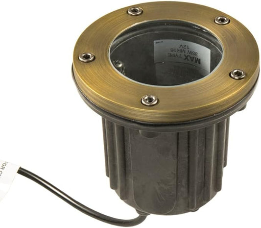12V Brass In-Ground Well Light (Open Top) with 5W 2700K Warm White MR16 LED Bulb & PVC Sleeve for Low Voltage Landscape Lighting of Outdoor Pathway, Garden, Shrubs, Columns or Trees