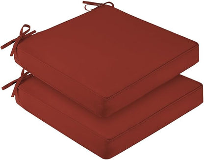 downluxe Waterproof Outdoor Chair Cushions Set of 2, 19" x 19" x 3" Patio Chair Cushion with Non-Slip Ties & Handle, Square Outdoor Cushion for Patio Furniture with Removable Cover, Orange