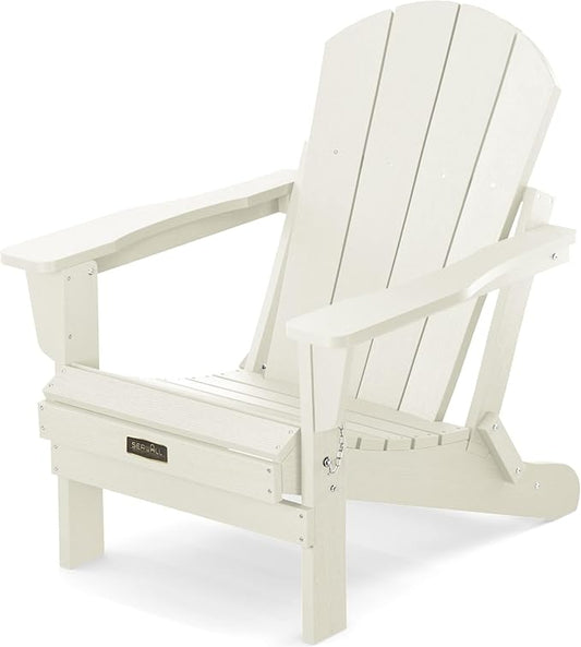 SERWALL Folding Adirondack Chair - HIPS Adirondack Chairs Outdoor Chairs Weather Resistant Fire Pit Chairs- White