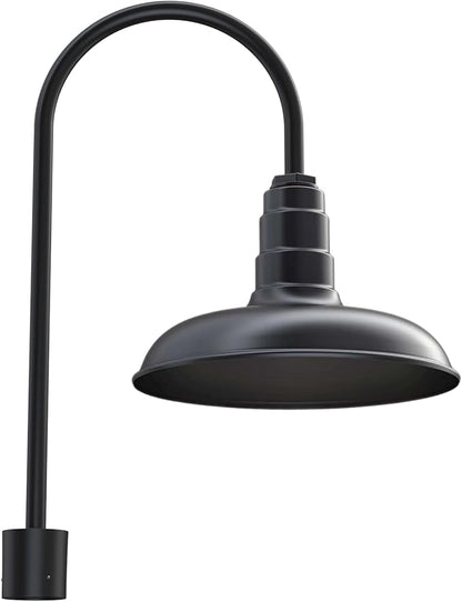 Steel Lighting Co. Topanga Barn Light | Outdoor Pole Top Mounted | 14" Dome | Upslope Gooseneck with Slip Fitter for 2-3/8" Standard Poles | Made in America | Matte Black Exterior/Matte Black Interior