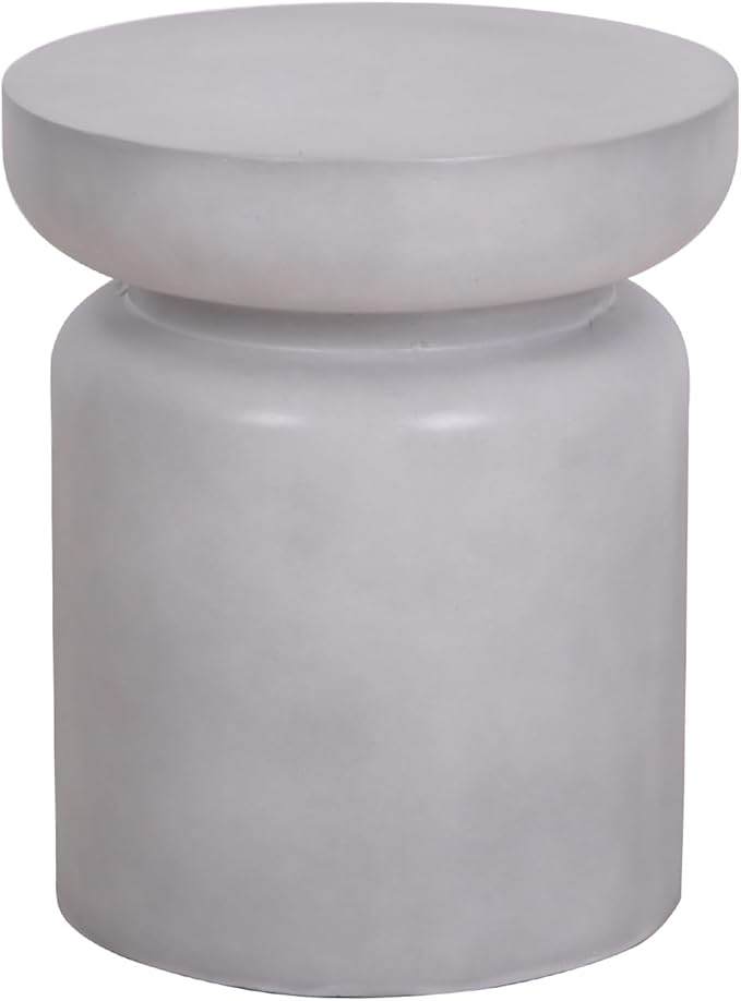 Afterglow Terrafab Concrete Look Side Table End Table Natural Decorative Garden Stools for Living Room Bedroom Patio Home Decor, Size: Ф14.6”* 17”H, Grey
