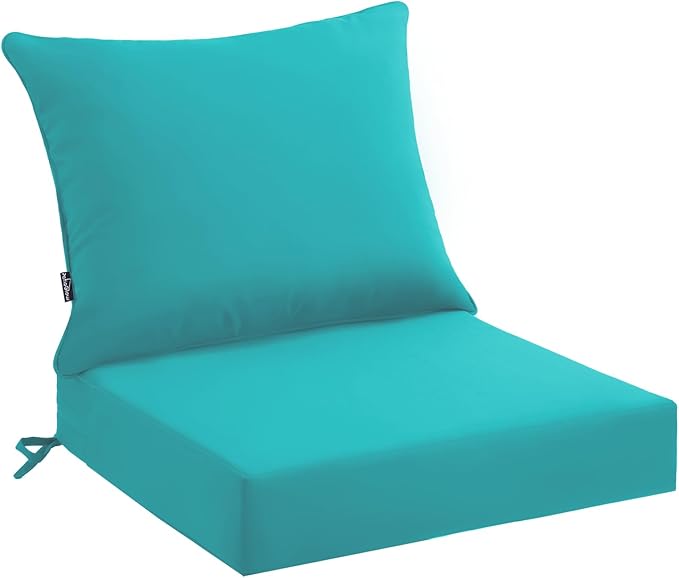 PatioGlow Outdoor Seat Cushion Set 22 x 24 x 4 Inch, Waterproof & Fade Resistant Patio Furniture Cushions with Removable Cover and Ties, Thick Deep Seating Pads for Outside Chair Sofa Couch, Teal