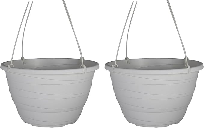 The HC Companies 13 Inch Wrapt Hanging Planters, Lightweight UV-Resistant Plastic Hanging Planters for Indoor & Outdoor Plants, 2-Pack Hanging Flower Pots for Garden, Patio & Home Decor, White