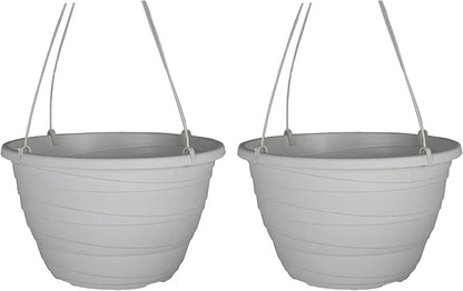 The HC Companies 13 Inch Wrapt Hanging Planters, Lightweight UV-Resistant Plastic Hanging Planters for Indoor & Outdoor Plants, 2-Pack Hanging Flower Pots for Garden, Patio & Home Decor, White