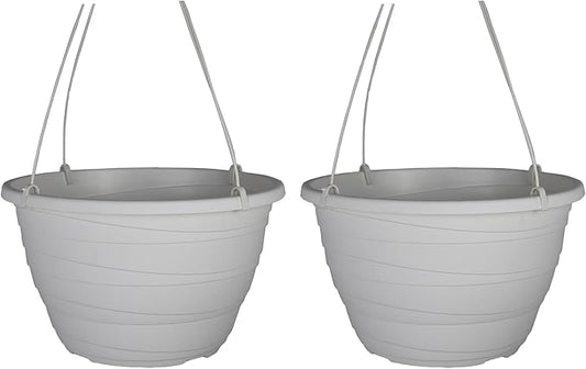 The HC Companies 13 Inch Wrapt Hanging Planters, Lightweight UV-Resistant Plastic Hanging Planters for Indoor & Outdoor Plants, 2-Pack Hanging Flower Pots for Garden, Patio & Home Decor, White