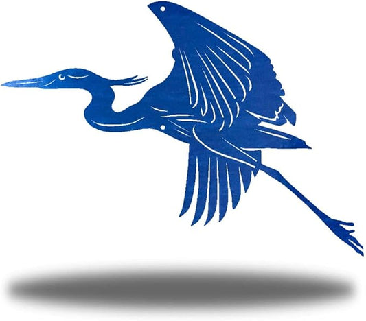 Riverside Designs Heron Coastal Beach Outdoor Metal Wall Art | Made in USA | Multiple Colors and Sizes (36", Blue)