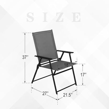 Patio Folding Chairs Set of 4, Outdoor Portable Dining Chair with Sling Back and Armrests for Lawn Camping Courtyard Balcony Garden Grey