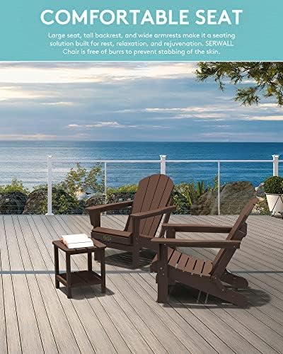 SERWALL Folding Adirondack Chair Set of 2 for Patio Garden Outdoors Fire Pit-Coffee
