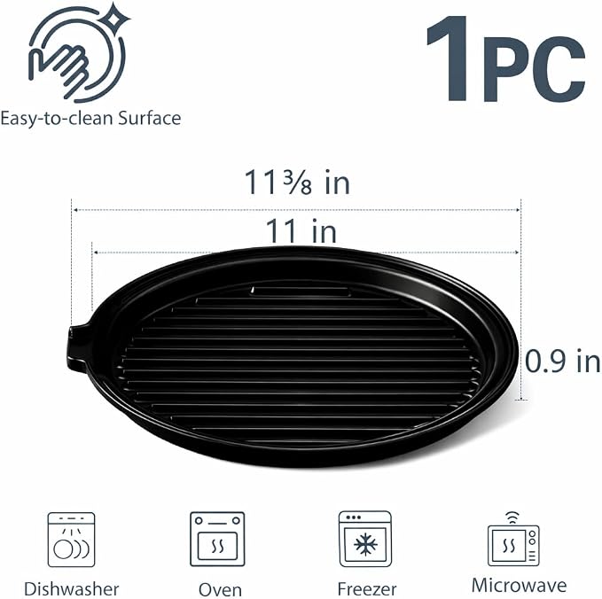 ONEMORE Microwave Bacon Tray Ceramic Bacon Cooker Meat Rack for Oven Cooking Crispy Bacon Maker - 11 inch Round Bacon Dish Plate, Black