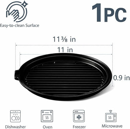 ONEMORE Microwave Bacon Tray Ceramic Bacon Cooker Meat Rack for Oven Cooking Crispy Bacon Maker - 11 inch Round Bacon Dish Plate, Black