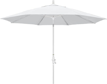 California Umbrella 11Ft Fiberglass Rib Patio Umbrella, Hand-Crank, Tilt-Collar, White Frame, Solution Dyed White Fabric