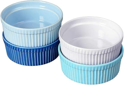 Cinf Ramekins 10 oz Pudding Dishes, Set of 4, Souffle & Creme Brulee Cups, Dipping Sauce, Oven, Microwave, Freezer & Dishwasher Safe