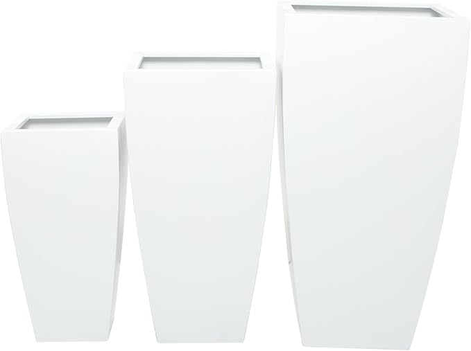 Deco 79 Metal Indoor Outdoor Planter Light Weight Large Planter Pot with Tapered Base and Fluted Design, Set of 3 Planters 30", 25", 20"H, White