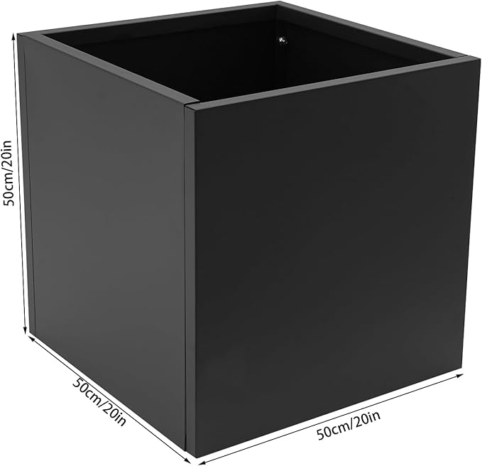 20Inch Steel Planter Box Metal Planter Large Tall Square Planters for Indoor Outdoor Plants, Heavy Duty Flower Pot for Patio, Yard, Garden (Black, 20" L x 20" W x 20" H)