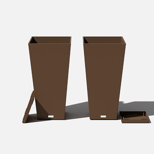 Veradek V-Resin Indoor/Outdoor Taper Planter (Espresso, 30 inch - 2 Pack with 2 Saucer Trays)