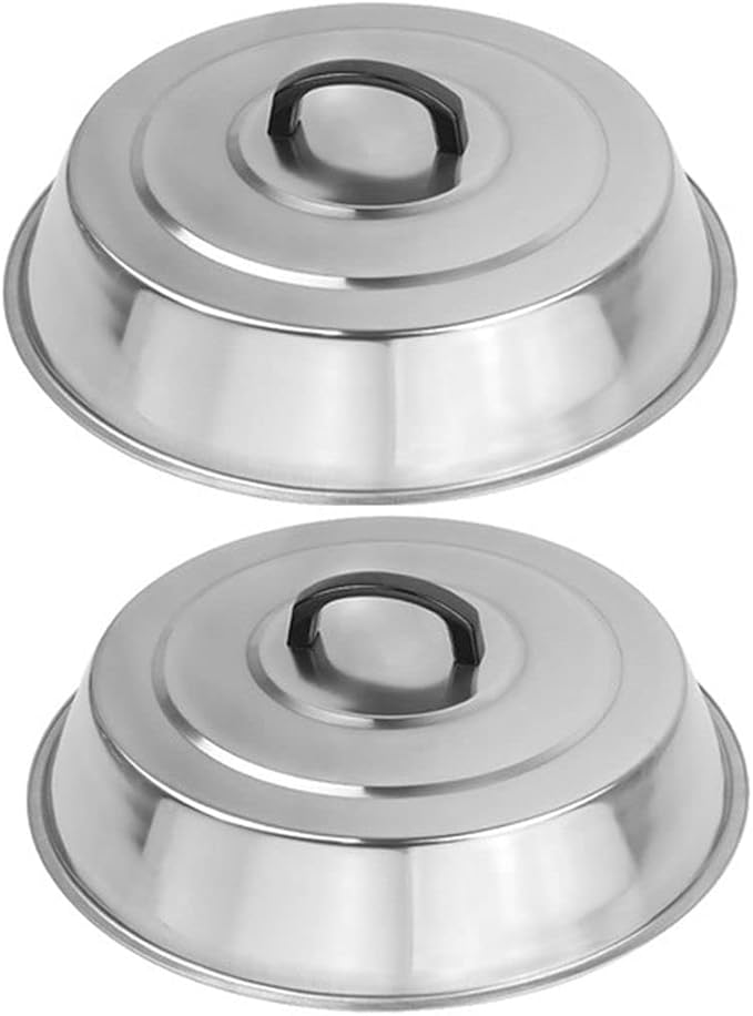 12 Inch Heavy Duty Cheese Melting Dome Wok Lids - Stainless Steel Griddle Grill Accessories - Durable Round Basting, Steaming Cover - Heat Resistant Handle for Flat Top Griddle Grill- 2 Domes