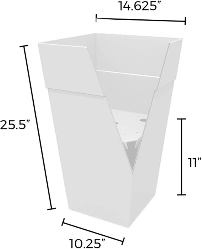 Bloem Finley 25" Tall Square White Plastic Resin Planter with Drainage Holes for Indoor and Outdoor Gardening