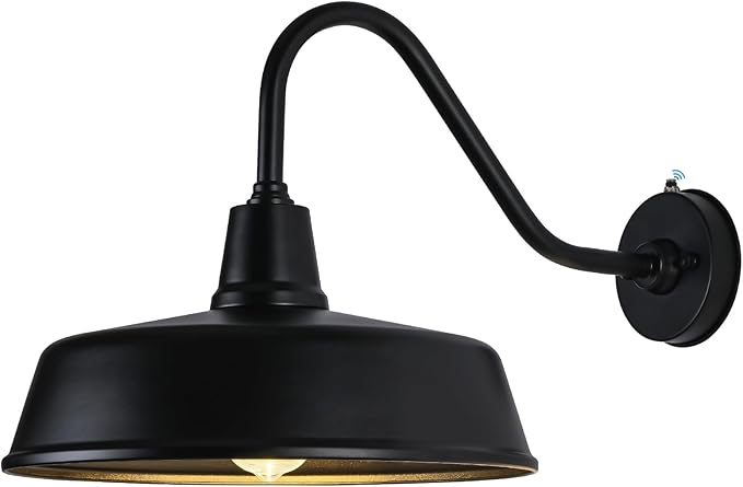 Barn Lights Outdoor Gooseneck - 15" Black Dusk to Dawn Exterior Barn Lights for House, Farmhouse Wall Lighting Fixtures with Photocell for Porch Garage (15" Diameter, 1pc)