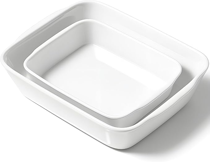 HOMBENE Casserole Dish Set for 2,Ceramic Baking Pan, Ceramic Baking Dish, Bakeware for Baking, Kitchen Decor, Microwave Oven Safe,Kitchen Decor (1.2QT/3QT)