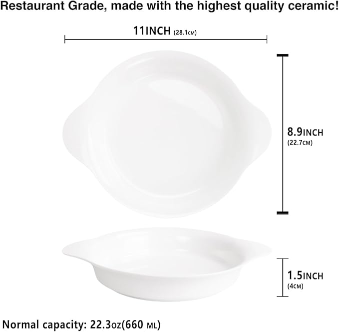 Round Au Gratin Baking Dishes, Set of 4, Porcelain Baking Dish Oven Safe Roasting Lasagna Pan, Ceramic Bakeware Ideal for Crème Brulee Casserole, Lasagna, Gratin, Broiling, Roasting, and