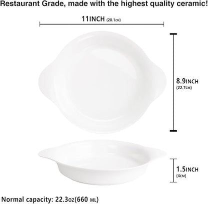Round Au Gratin Baking Dishes, Set of 4, Porcelain Baking Dish Oven Safe Roasting Lasagna Pan, Ceramic Bakeware Ideal for Crème Brulee Casserole, Lasagna, Gratin, Broiling, Roasting, and