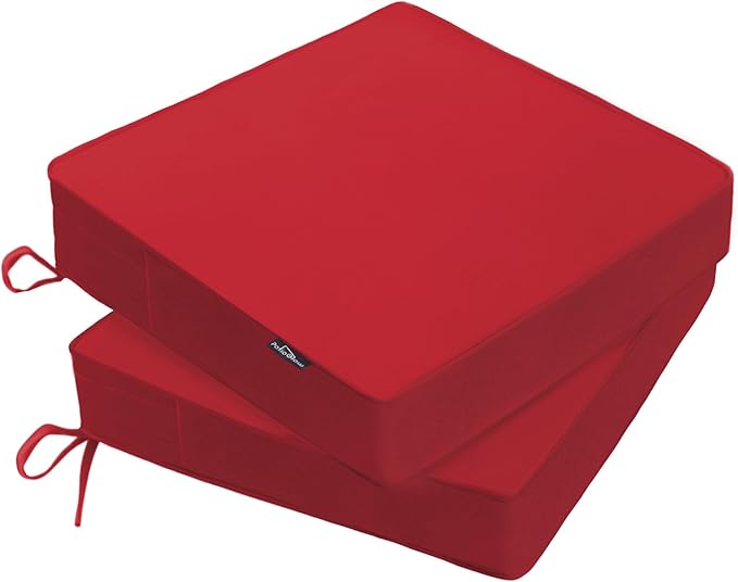 PatioGlow Outdoor Chair Cushions 18 x 18 x 3 Inch, Waterproof & Fade Resistant Patio Seat Cushion for Furniture with Handle and Ties, Thick Seating Pads for Outside Sofa Couch Set of 2, Red