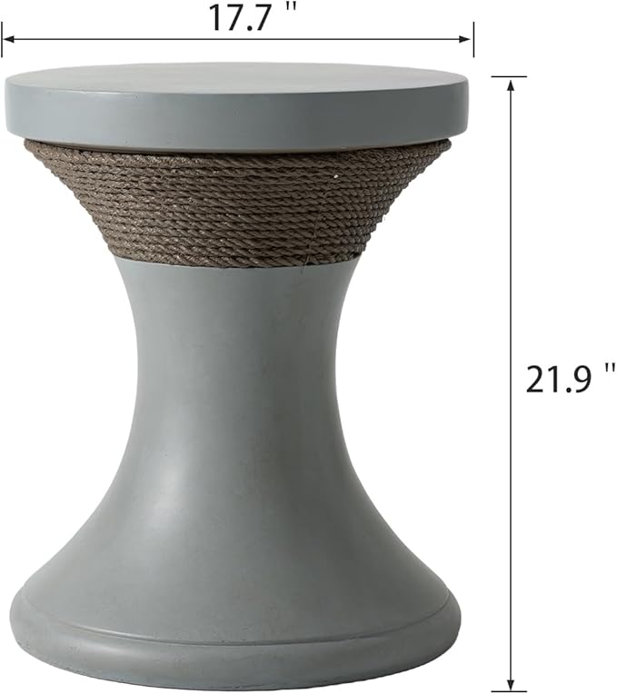 SUNBURY Concrete Side Table, 18" W Outdoor Side Table for Patio, Outdoor Accent Table w Faux Hemp Rope Design, Patio Side Table End Table in Dark Gray, Garden Stool for Pool, Deck, Yard