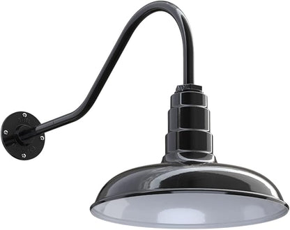 Steel Lighting Co. Topanga Barn Light | Outdoor Wall Mounted | Farmhouse Garage Light Made in America | 14 inch Dome | 23 inch Gooseneck | Black Exterior/White Interior