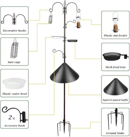 Bird Feeder Pole with Squirrel Baffle - Deluxe Feeder Station Kit Includes Suet Cage, Wild Bird Feeders & Planter Hanger for Garden, Yard