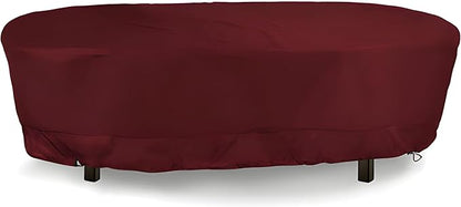 Eevelle Meridian Patio Oval Table Cover with Marine Grade Fabric - Waterproof Outdoor Table Cover - Furniture Set Covers for Dining Table - Easy to Install - (25"H x 66"L x 38"W, Burgundy)